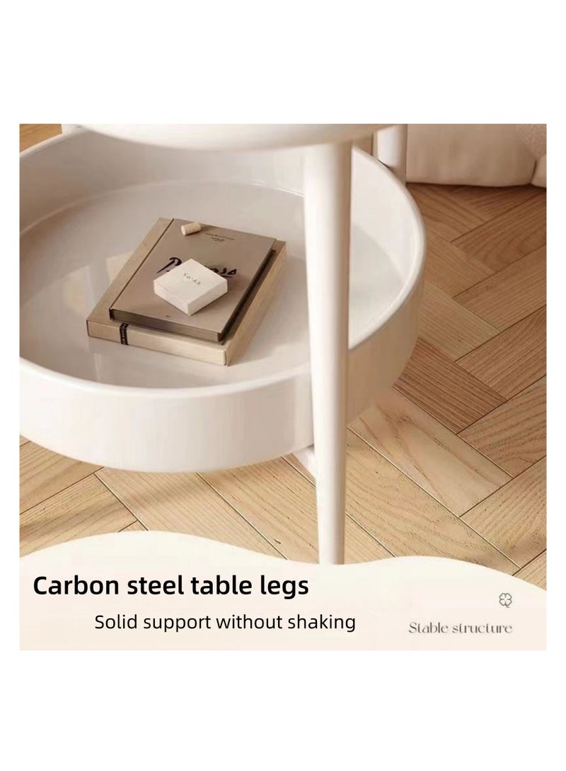 NOVOLAN Small Coffee Table Little Desk Small Tea Table, Sofa Corner Table With Side Cabinet, Double-Layer Detachable Tray, Non-Slip Tabletop, Carbon Steel Legs, Nordic Design 47x47x49.5cm (beige) - Image 2