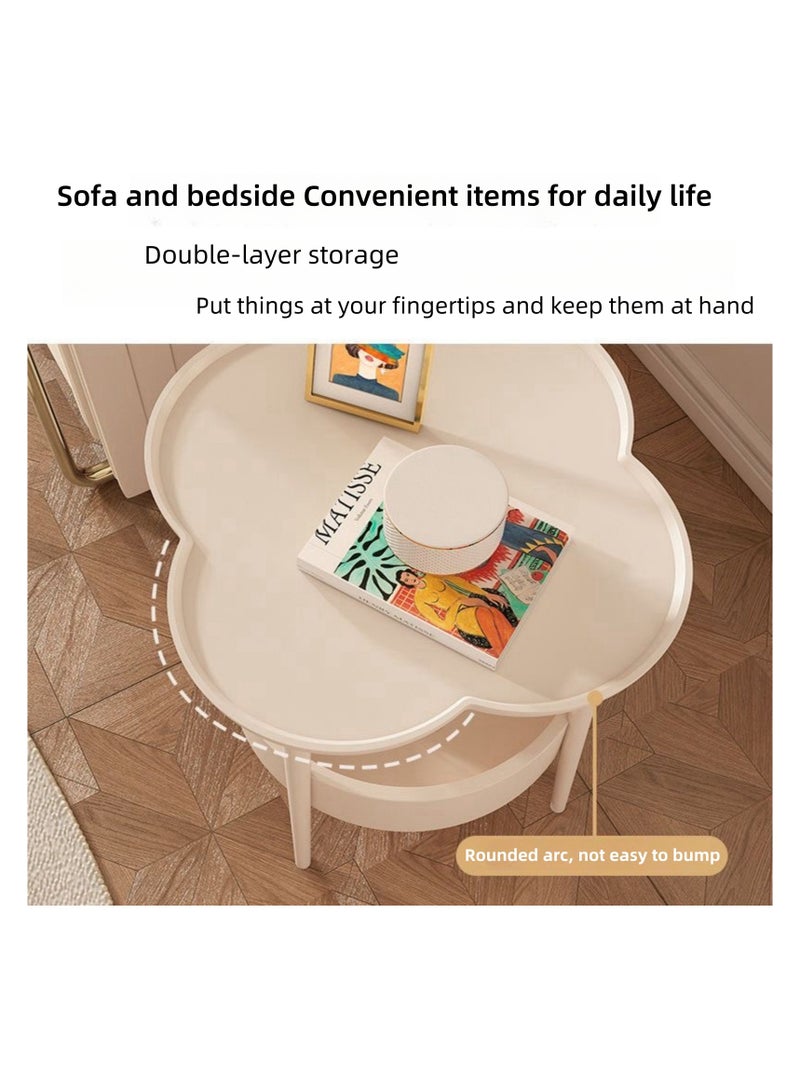 NOVOLAN Small Coffee Table Little Desk Small Tea Table, Sofa Corner Table With Side Cabinet, Double-Layer Detachable Tray, Non-Slip Tabletop, Carbon Steel Legs, Nordic Design 47x47x49.5cm (beige) - Image 3