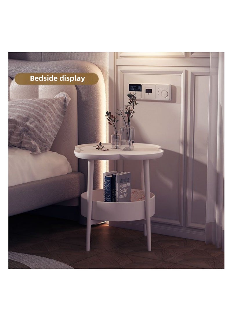 NOVOLAN Small Coffee Table Little Desk Small Tea Table, Sofa Corner Table With Side Cabinet, Double-Layer Detachable Tray, Non-Slip Tabletop, Carbon Steel Legs, Nordic Design 47x47x49.5cm (beige) - Image 4