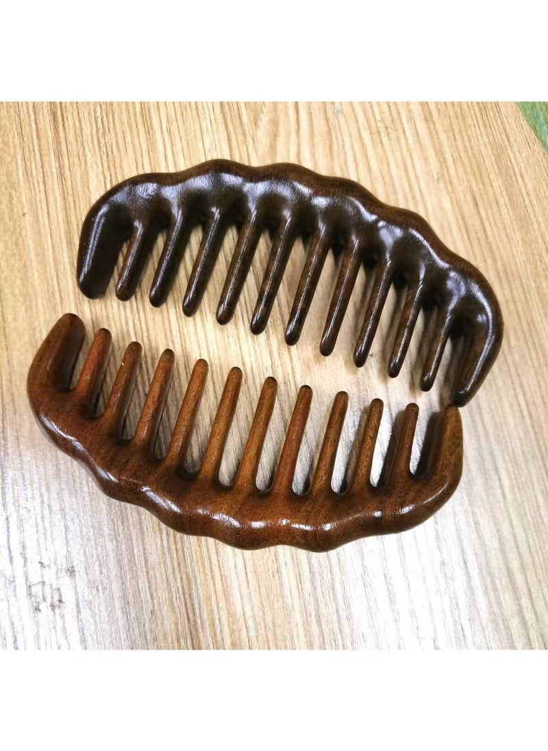Generic Sandalwood Deer Horn Comb 28-Tooth Gold wire large wide tooth wave dragon back massage comb