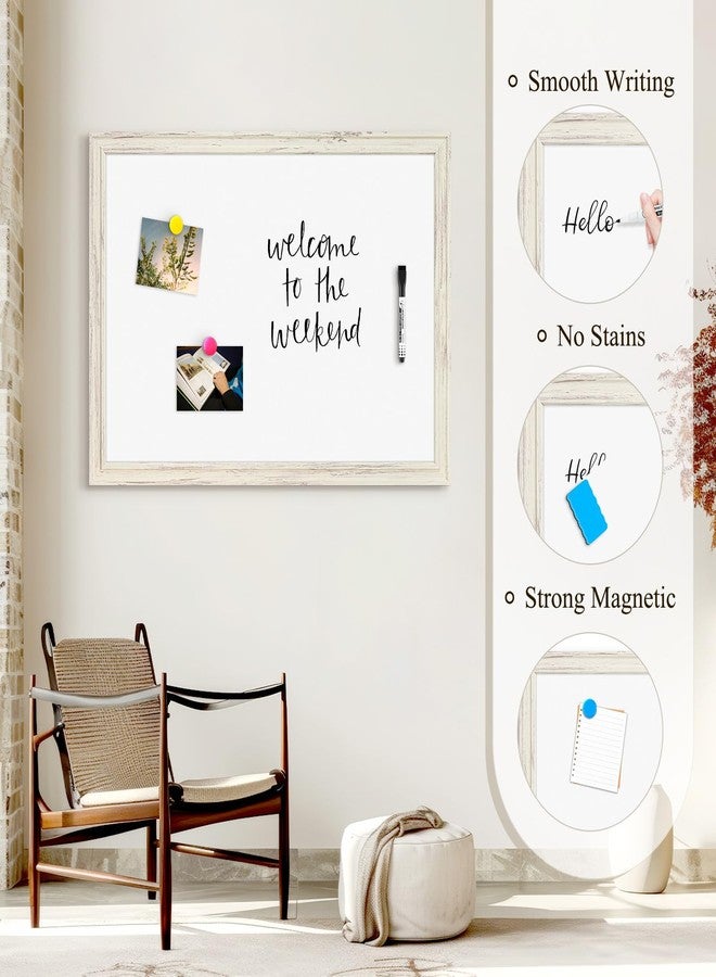 4 THOUGHT Dry Erase Board, 24 x 18 in Magnetic Whiteboard White Vintage Wood Frame Decorative White Board Wall-Mounted Notice Board for School, Office, Home, 8 Magnets 4 Markers 1 Eraser - Image 4