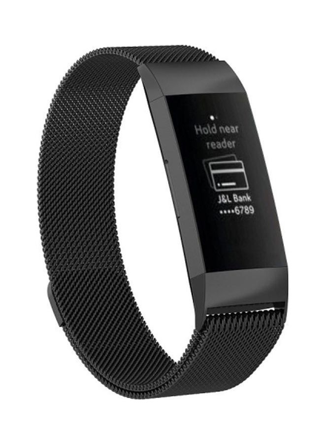 NIBEMINENT Stainless Steel Magnet Wrist Strap for FITBIT Charge 4， Large Size: 210x18mm Black - Image 1