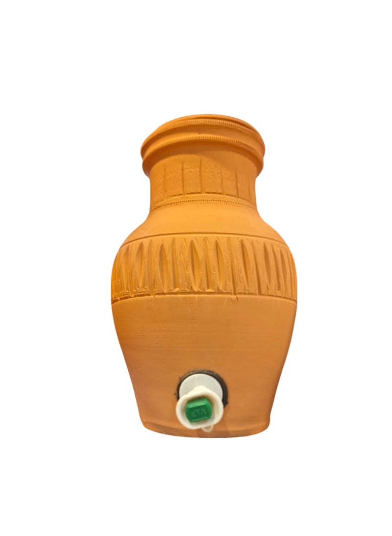 كلاي وعاء ماء من الطين الأحمر بتصميم فني قبلي، مصنوع من الفخار، موزع مياه تبريد طبيعي يأتي مع صنبور ضغط