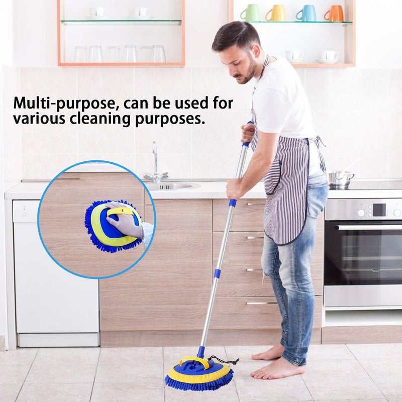 2 in 1 Microfiber Car Wash Mop Mitt with 45" Aluminum Alloy Long Handle and Chenille Car Cleaning Kit - Image 5