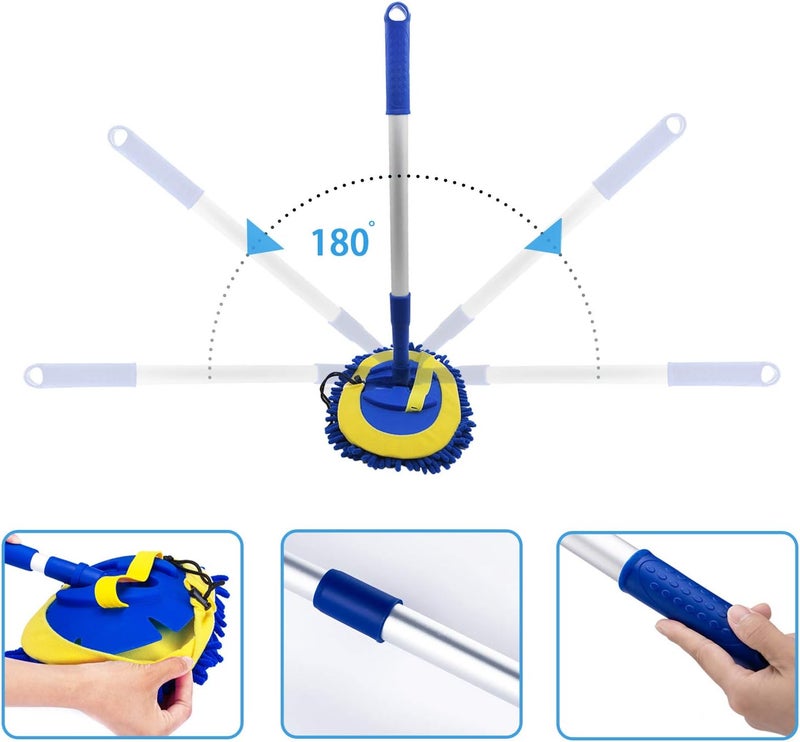 2 in 1 Microfiber Car Wash Mop Mitt with 45" Aluminum Alloy Long Handle and Chenille Car Cleaning Kit - Image 4