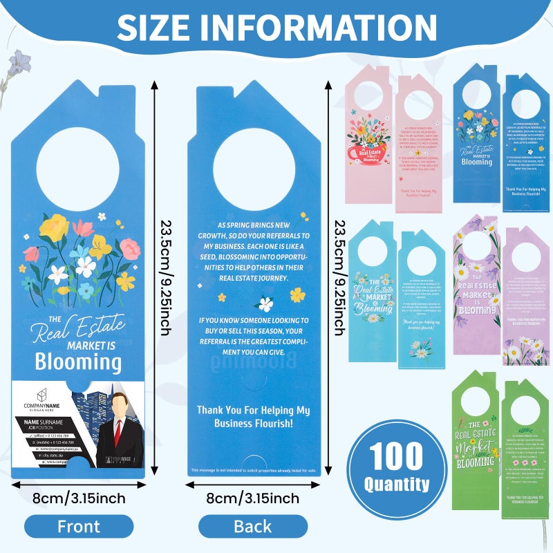 Fullhawl 100 Pcs Real Estate Door Hanger with Business Card Design 3.15 x 9.25 Inch I'm Not Just a Real Estate Agent Colorful Marketing Business Card Signs for Agent Supplies Open House(Plant) - Image 2