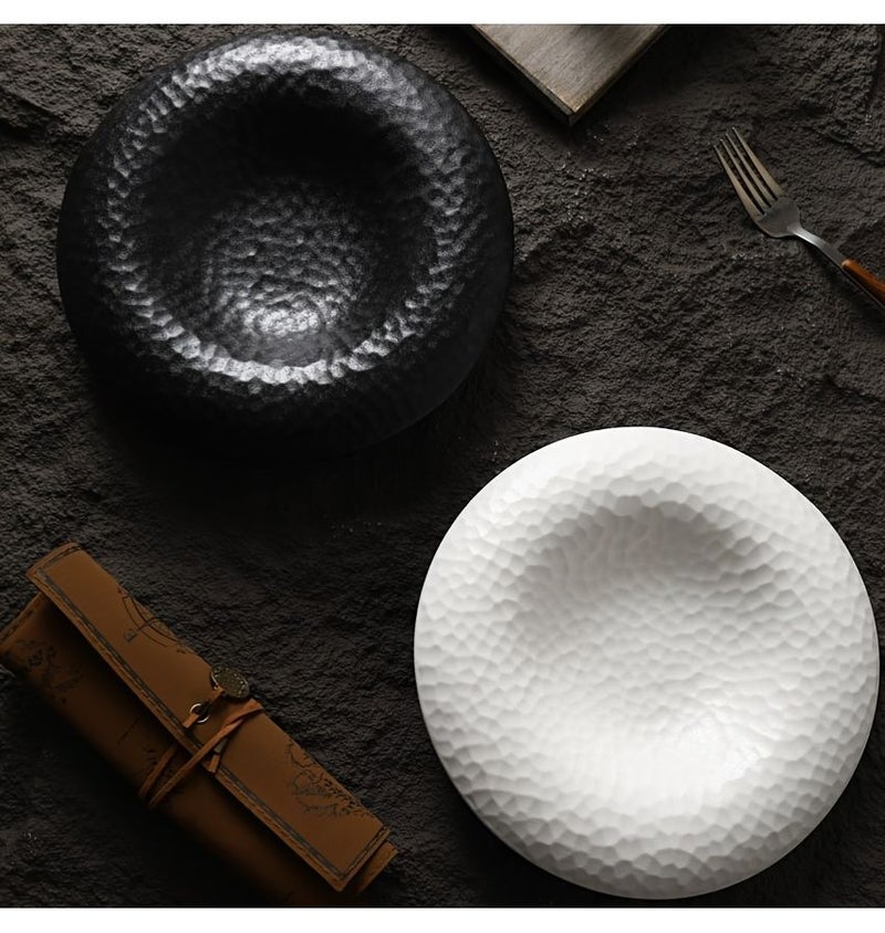 Elegant Black And White Ceramic Plates High End Tableware Creative Hammer Texture Design For Western Cuisine Desserts Artistic Straw Hat Style For Home Restaurant Use - Image 3