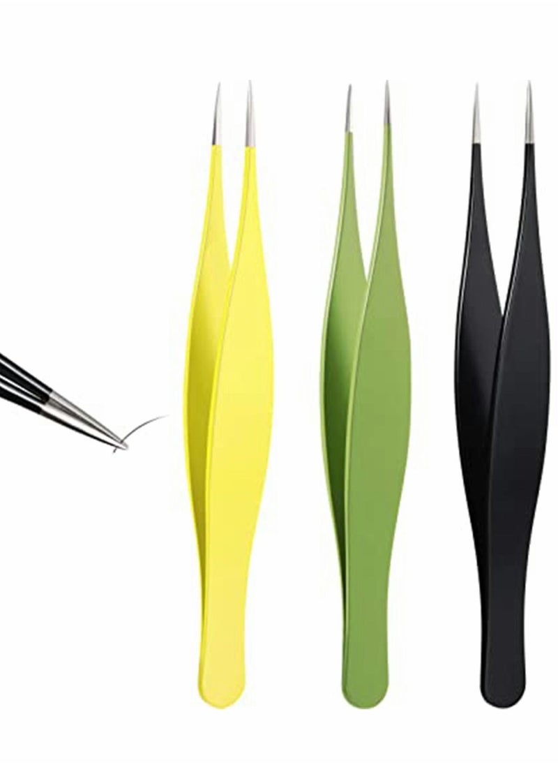 Excefore ملقط مدبب من الفولاذ المقاوم للصدأ مكون من 3 قطع لإزالة الشعر الناشئ تحت الجلد والرؤوس السوداء وملاقط دقيقة لإزالة الحواجب والشظايا  - Image 1
