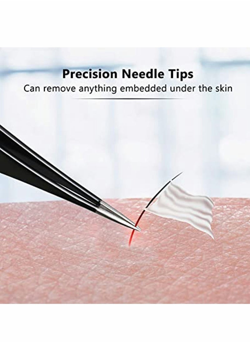Excefore ملقط مدبب من الفولاذ المقاوم للصدأ مكون من 3 قطع لإزالة الشعر الناشئ تحت الجلد والرؤوس السوداء وملاقط دقيقة لإزالة الحواجب والشظايا  - Image 2