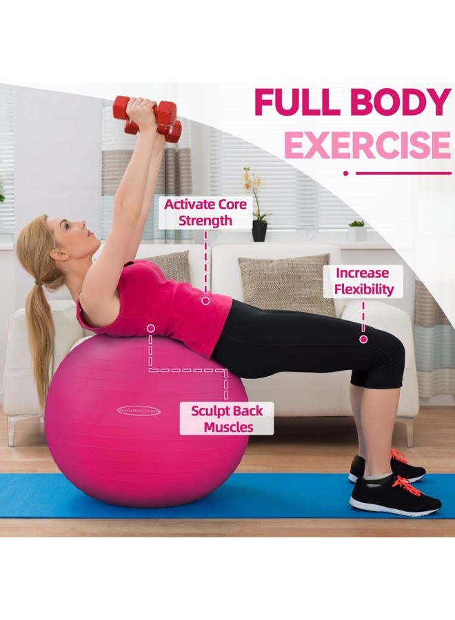 Fitvids كرة التمارين من بالانس فروم مقاومة للانفجار والانزلاق، كرة يوغا، كرة لياقة بدنية، كرة ولادة مع مضخة سريعة، سعة 2,000 رطل (58-65 سم، L، وردي) - Image 3