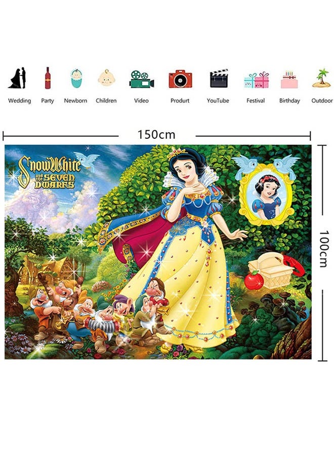 Generic - Cartoon Snow White pattern birthday party background decoration cloth suitable for children's birthday photography supplies background photo props (size 150cmx100cm) - Image 1