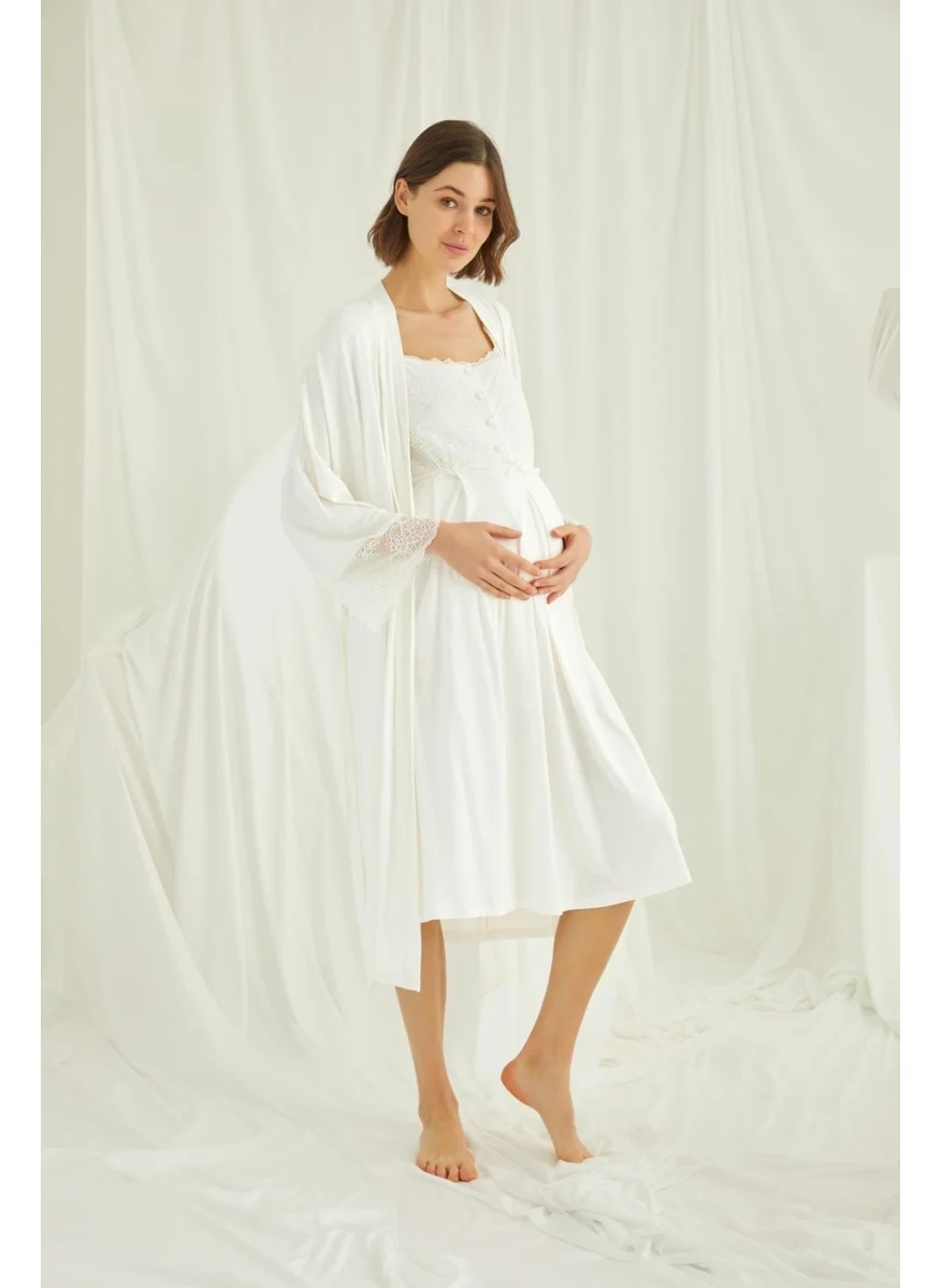 Monamise Lace Front Buttoned Maternity Dressing Gown Set