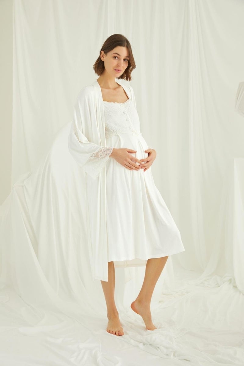 Monamise Lace Front Buttoned Maternity Dressing Gown Set 
