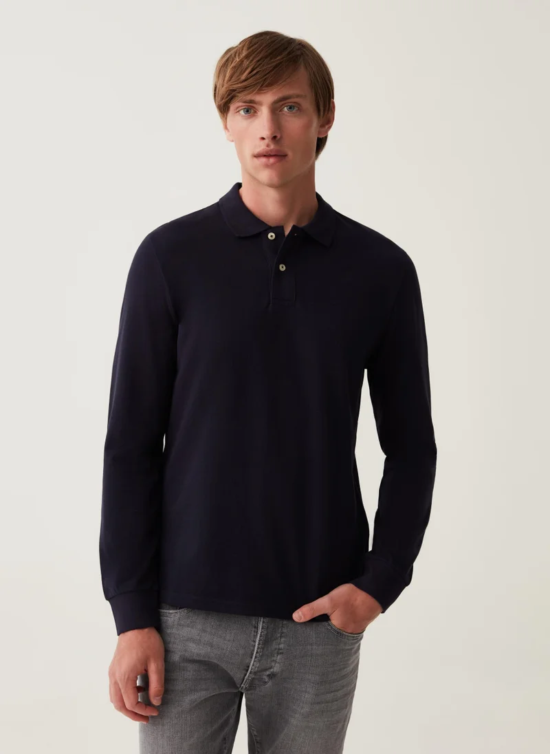 او في اس Cotton polo shirt with long sleeves