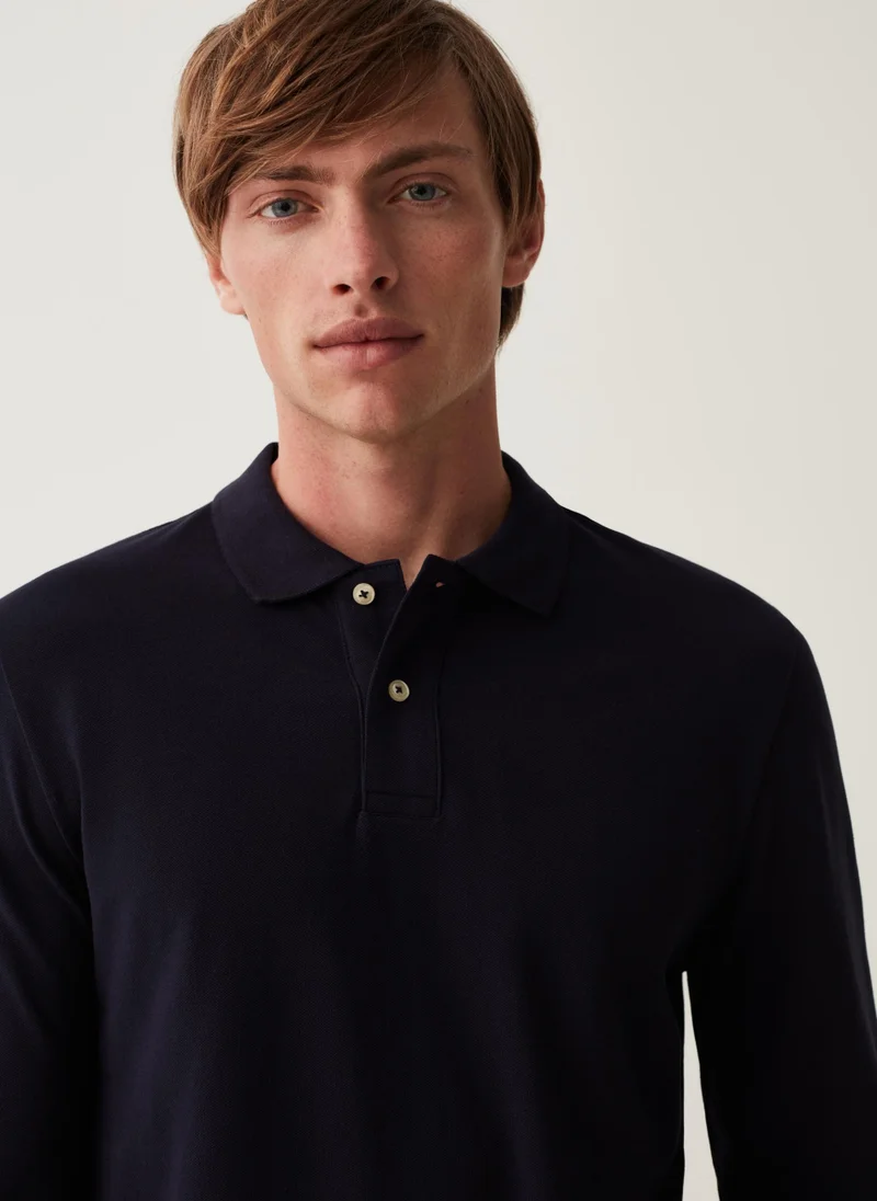 او في اس Cotton polo shirt with long sleeves