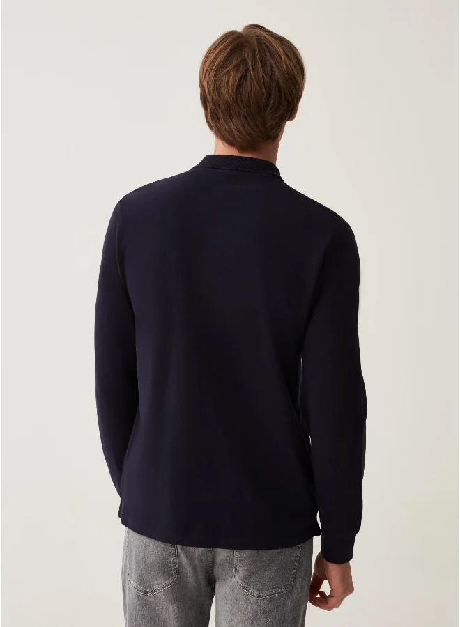 Ovs Cotton polo shirt with long sleeves
