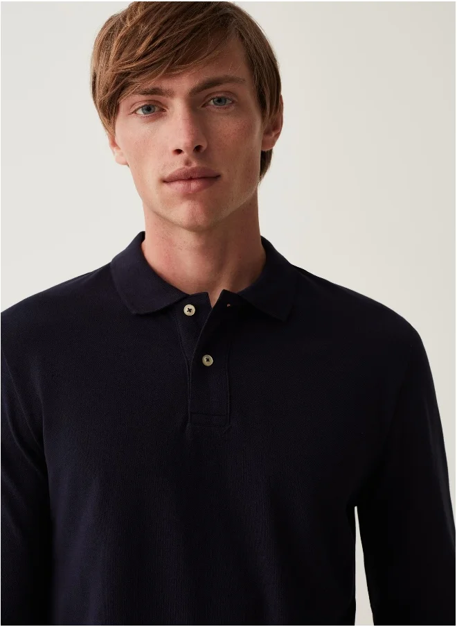 او في اس Cotton polo shirt with long sleeves