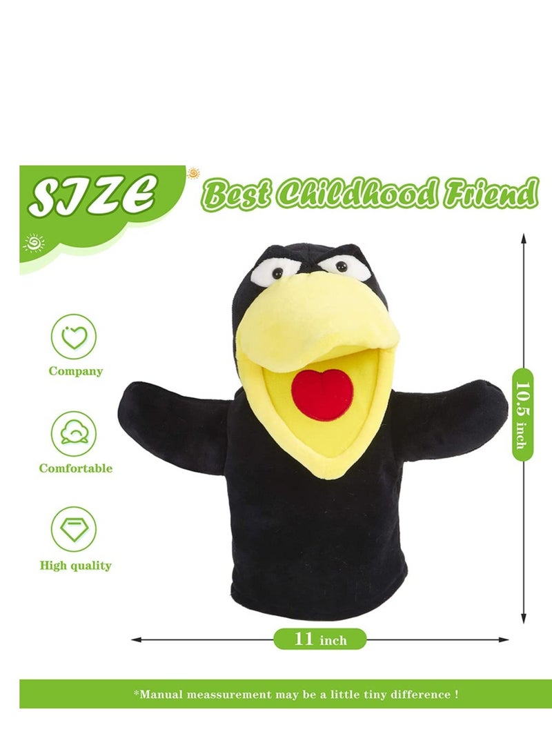 KASTWAVE Hand Puppet Toys, Cute Plush Crow Toy Soft Lovely Bird Toy Doll Funny Developing Intelligence Birthday for Kids interactive Imaginative Pretend Play Black, 10''  - Image 5