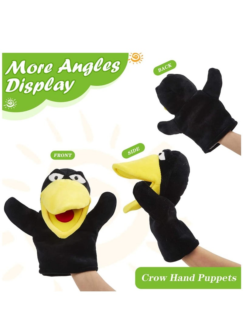 KASTWAVE Hand Puppet Toys, Cute Plush Crow Toy Soft Lovely Bird Toy Doll Funny Developing Intelligence Birthday for Kids interactive Imaginative Pretend Play Black, 10''  - Image 2