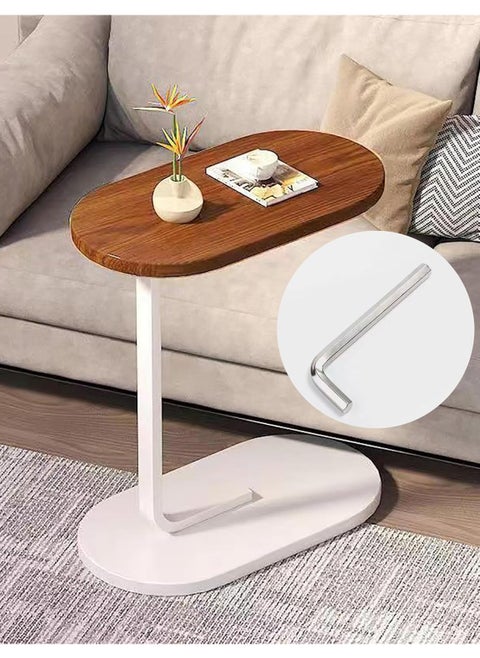 Side Table NAN C-Shaped, Metal Frame MDF Simple Tea for Hotel Famous and Famous Special-Shaped Table, White/Walnut Color