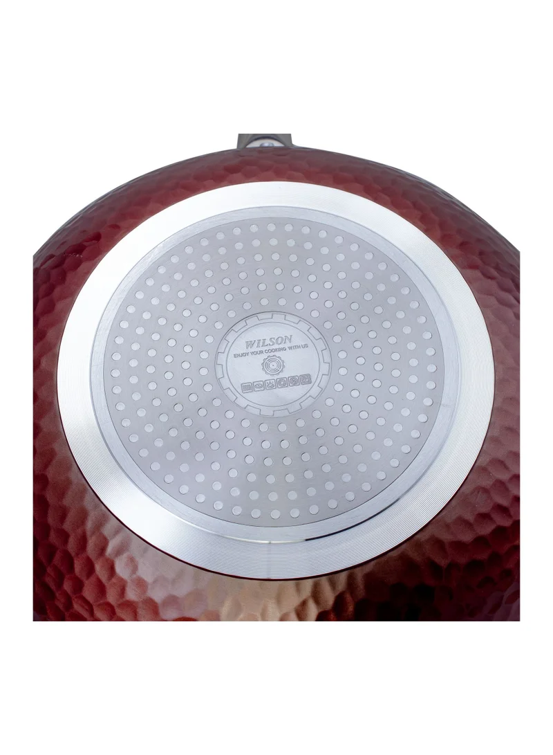 Wilson Aluminium Copper Hammered Wok with Induction Bottom and Marble Coating Inside