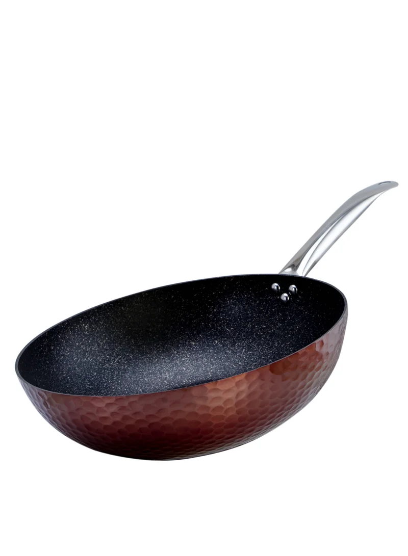 Wilson Aluminium Copper Hammered Wok with Induction Bottom and Marble Coating Inside