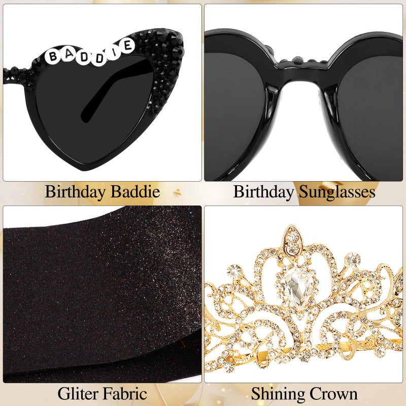 Hapdoo Birthday Baddie Sash & Sunglasses & Crown for Women, Hapdoo â€œBIRTHDAY BADDIEâ€ Sash for Girl, Happy Funny Birthday Decorations Baddie Accessories for Women Party Favors Supplies - Image 5