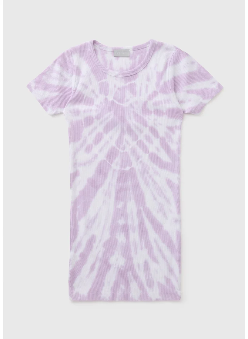 Matalan Girls Lilac Ribbed Tie Dye T-Shirt Dress