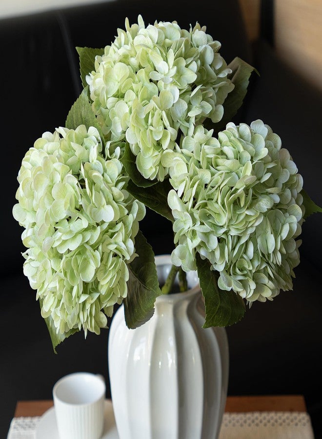 DUYONE 22" Real Soft Touch Hydrangea Artificial Flowers Realistic,Large Long Stem Fake Flowers Full Latex Faux,Wedding Bouquet,Party Home Decor,Garden Office Room Table Centerpieces Light Green 3Pcs - Image 1