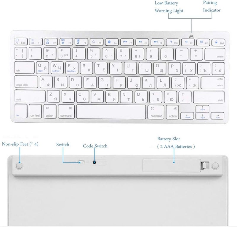 cheekyglo Wireless Bluetooth Keyboard Russian for Mac,Windows,Android, 78 Key Keyboard Wireless Keyboard Multi Functional Ultra Thin - Image 4