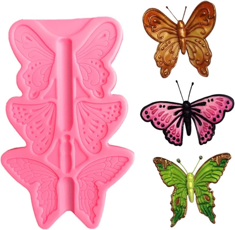 Skytail Skytail 3 Cavity Butterfly Silicone Fondant Mould Baking Chocolate Candy Cake Decoraion Cupcake Topper Sugar Craft Gum Paste Cookie Biscuit Jelly Gummy Ice Cube Clay Wax DIY Resin Jewelry Mold  - Image 1