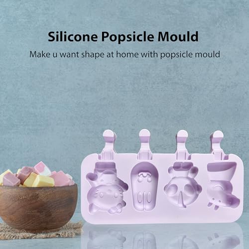 MoldBerry Silicone Popsicle Maker Mold | Large Popsicle Molds 4 Cavities Cake Pop Silicone Molds Cartoon Ice Cream Cakesicle Molds for Chocolate Baking Mold Pk1, 20 x 10 x 2.1 Centimeters - Image 4