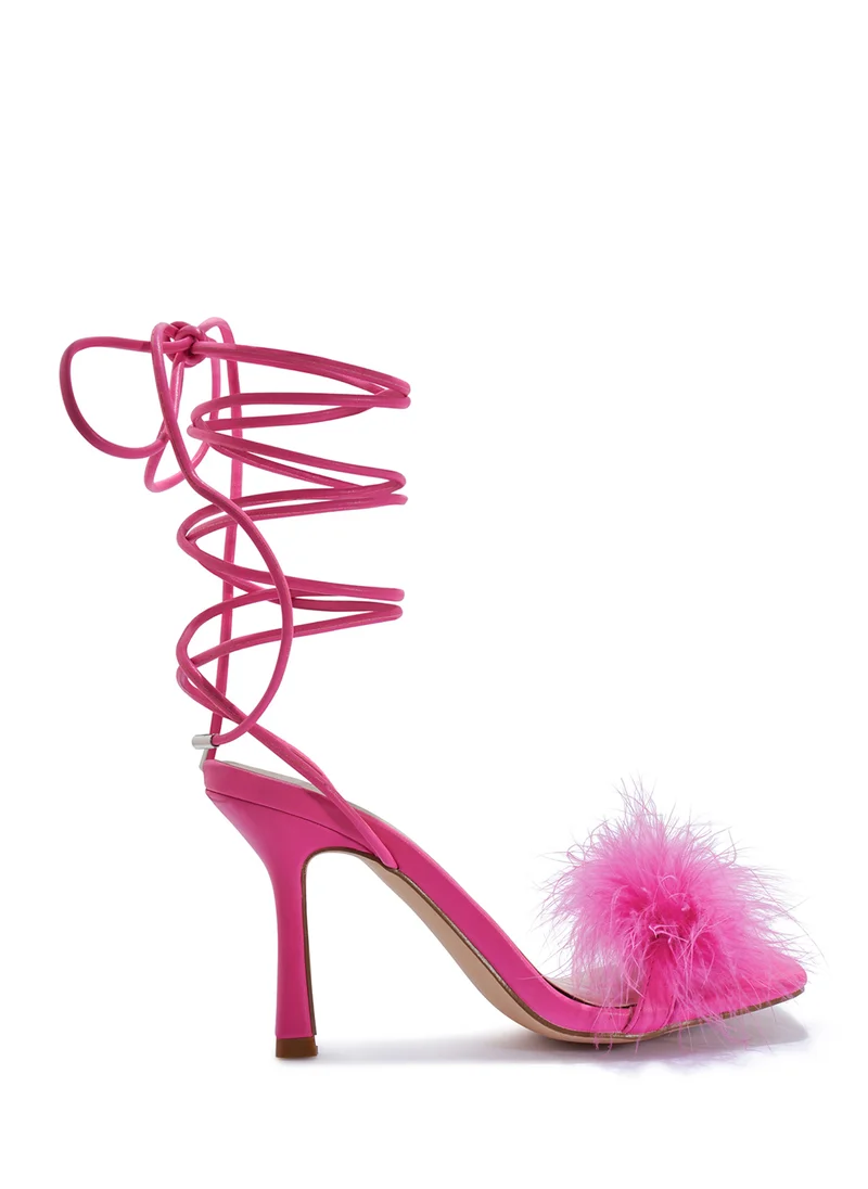 Truffle High Heel Platform Strappy Sandal With Feather