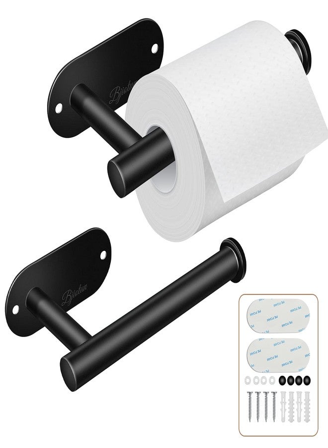 Bjiotun 2 Pack Toilet Paper Holder - Bjiotun Black Toilet Paper Holder Wall Mount for Bathroom Storage, Stainless Steel Paper Towel Holder - Strong Adhesion & Screws - Image 1