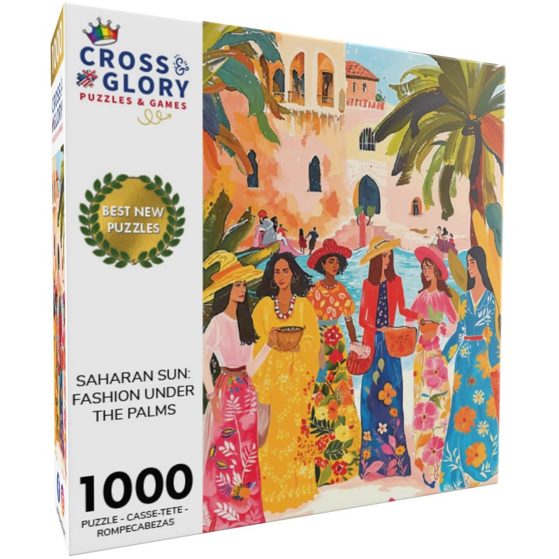 Cross & Glory - Saharan Sun: Fashion Under The Palms - 1000 Piece Jigsaw Puzzle for Adults | Moroccan Desert Theme | Vibrant Colors | Ideal for Adult Puzzle Enthusiasts - Image 2