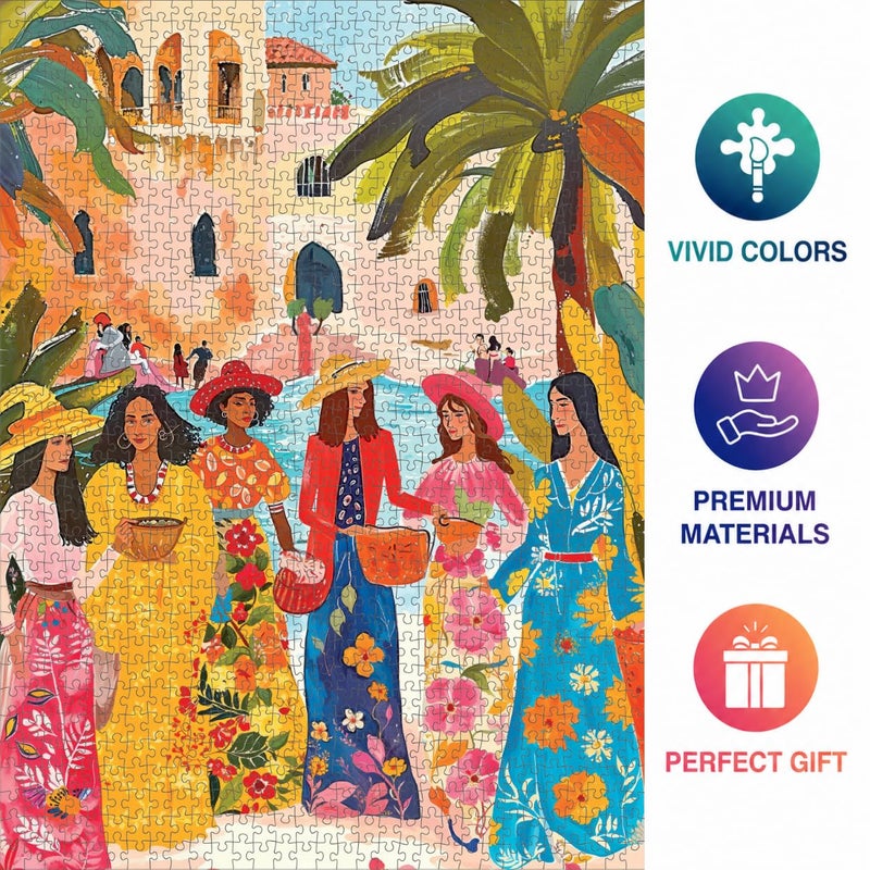 Cross & Glory - Saharan Sun: Fashion Under The Palms - 1000 Piece Jigsaw Puzzle for Adults | Moroccan Desert Theme | Vibrant Colors | Ideal for Adult Puzzle Enthusiasts - Image 5
