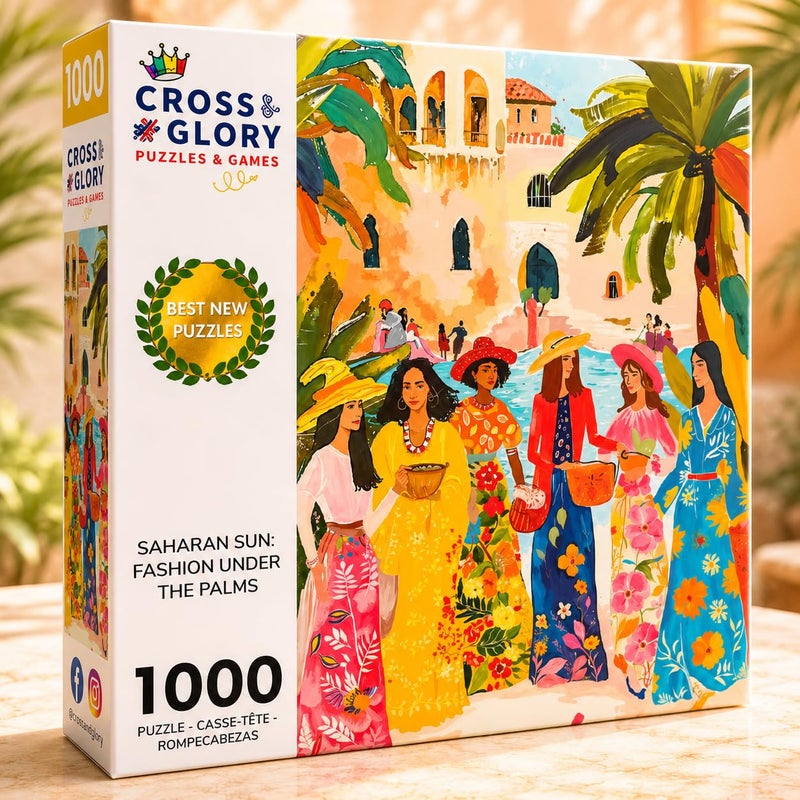 Cross & Glory - Saharan Sun: Fashion Under The Palms - 1000 Piece Jigsaw Puzzle for Adults | Moroccan Desert Theme | Vibrant Colors | Ideal for Adult Puzzle Enthusiasts - Image 2