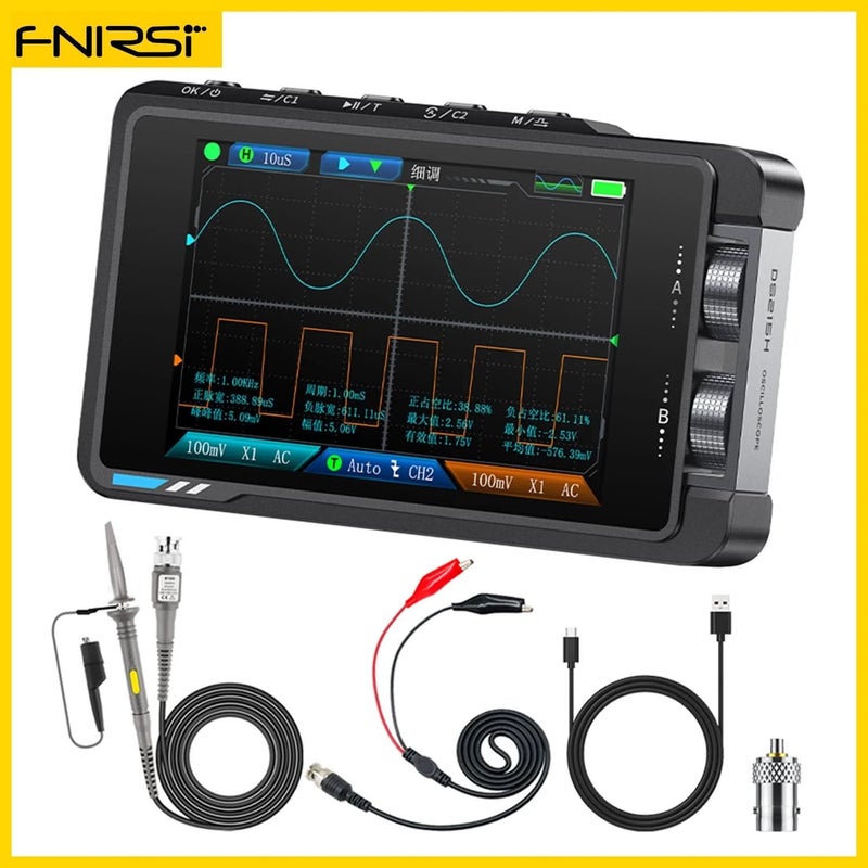 مقياس الذبذبات FNIRSI-DS215H | جهاز اختبار رقمي ثنائي القناة | جهاز ذبذبات محمول ثنائي القناة محمول يدوي 2 في 1 | مولد إشارات رقمي عالدقة | مصمم خصيصًا لصناعات الصيانة والبحث والتطوير | عرض نطاق ترددي 50 ميجاهرتز | معدل أخذ عينات 250 ميغا عينة في الثانية | يدعم 8 لغات - Image 3