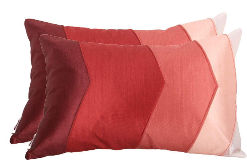Home- The Best is for You Polyester Rectangular Striped Cushion Cover 12x18 Inch Pack of 2 (Red) - Image 1
