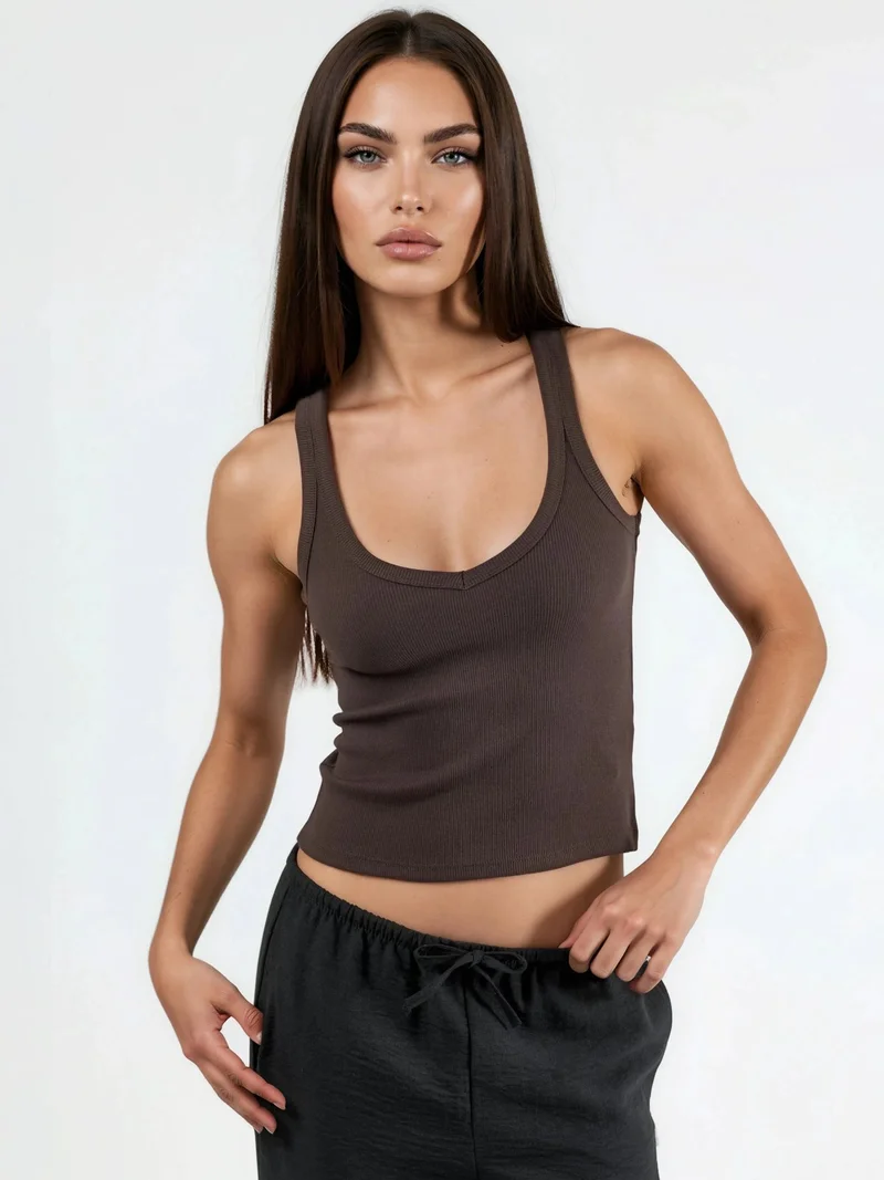 بوسيم BUSEM V-neck Ribbed Viscose Blend Tank Top