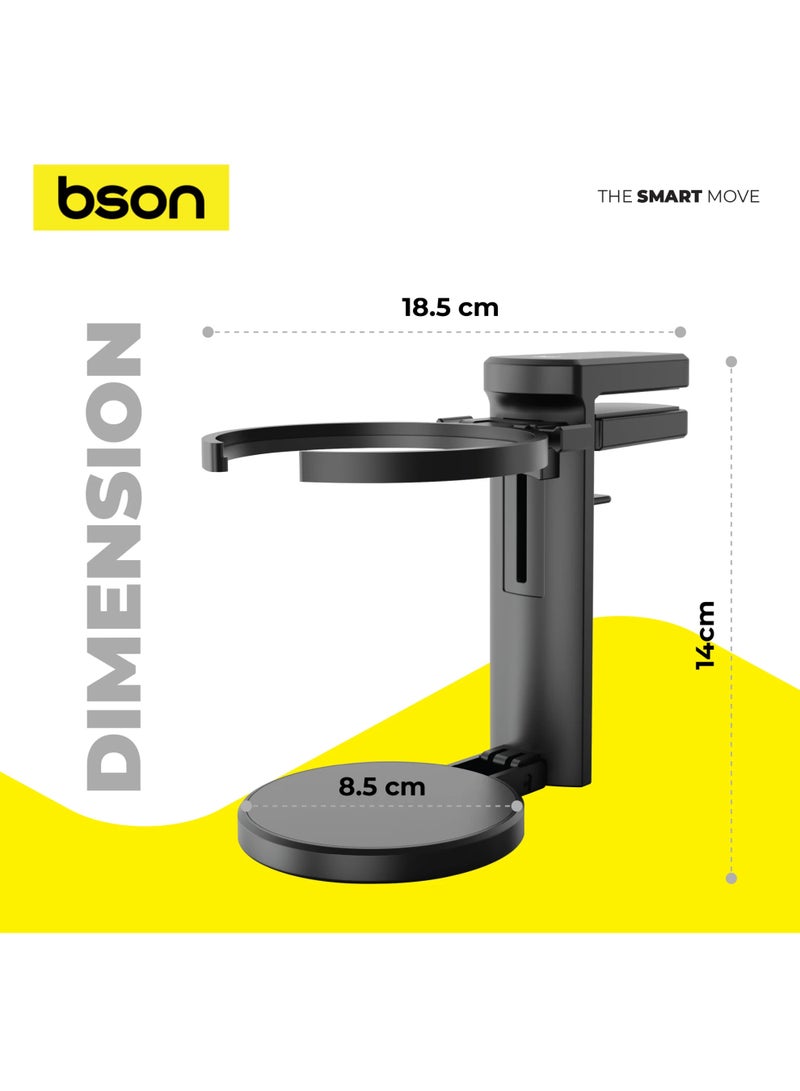 بيسون حامل أكواب متعدد الاستخدامات، حامل سطح مكتب قابل للتعديل والطي، أسود، طول 18.5 سم، قاعدة سيليكون مانعة للانزلاق، متوافق مع جميع أنواع الأكواب - Image 3