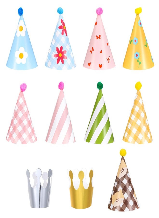 Ymapinc 11PCS Party Hat for Stuffed Animals Birthday Cone Party Hats Set Includes 2 Paper Crowns Colorful Mini Birthday Hats and 9 Adorable Hat with Pompoms for Adults Pet - Image 1