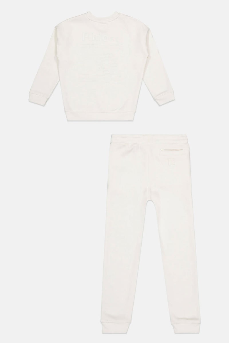 Fudo Kids Boy 2 Pieces Brand Logo Long Sleeve Sweatshirt With Jogger Pants Set, White - Image 3