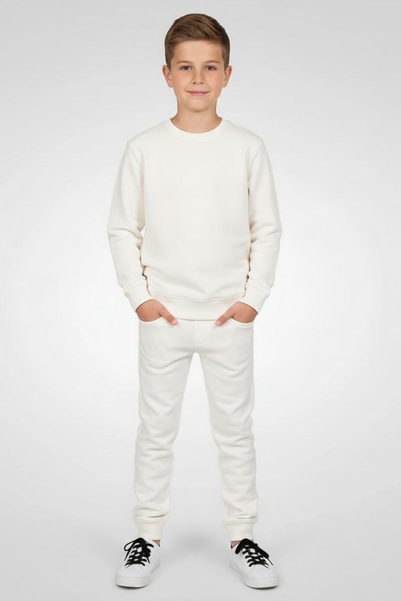 Fudo Kids Boy 2 Pieces Brand Logo Long Sleeve Sweatshirt With Jogger Pants Set, White - Image 1