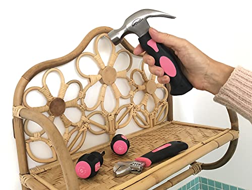 Apollo Tools 4 Piece Stubby Tool Set for Small Hands and Tight Spaces. Convenient, Compact Small Tool Set includes Mini Hammer, Mini Screwdriver Set, Mini Wrench - Pink Ribbon - Pink - DT0240P - Image 3