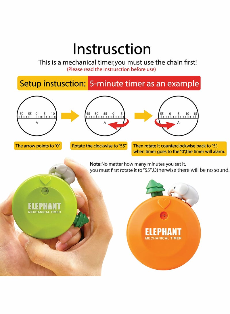 Excefore مؤقت للأطفال، مؤقت مطبخ مغناطيسي، مؤقت بصري لمدة 60 دقيقة، مؤقتات ميكانيكية لطيفة للفصل الدراسي، الطهي، القراءة، الصالة الرياضية، (فيل) - 2 حزمة - Image 2