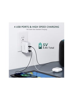 Lencent Usb Charger Plug, 4-Port Usb Universal Travel Adaptor, 22W/5V 4.4A Wall Charger With Uk/Usa/Eu/Aus Worldwide Travel Charger Adapter For Iphone, Ipad, Android Phones, Tablets, And More  - Image 3