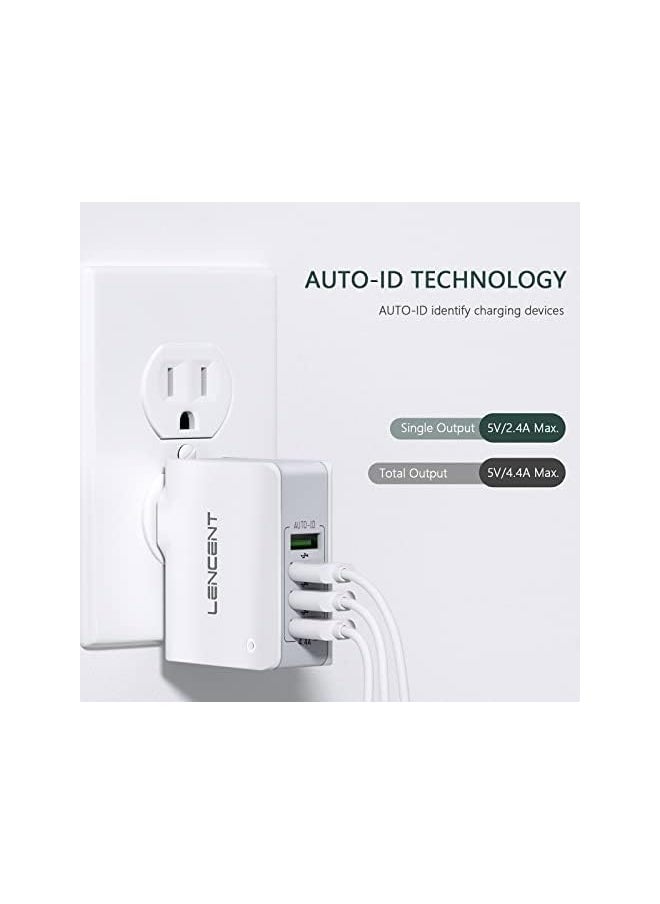 Lencent قابس شاحن USB، محول سفر عالمي بأربعة منافذ USB، شاحن حائط 22 وات/5 فولت 4.4 أمبير مع محول شاحن سفر عالمي للمملكة المتحدة/الولايات المتحدة/الاتحاد الأوروبي/أستراليا لأجهزة iPhone وiPad وهواتف Android والأجهزة اللوحية والمزيد  - Image 2