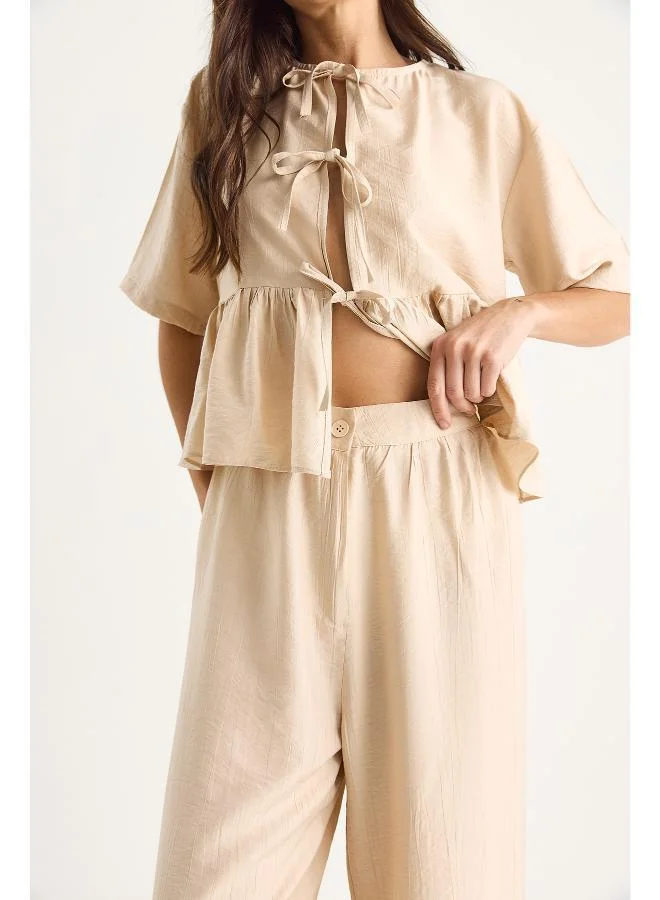 Ginger  Tie Up Peplum Top & Pant Coord Set for Women | Best Price UAE