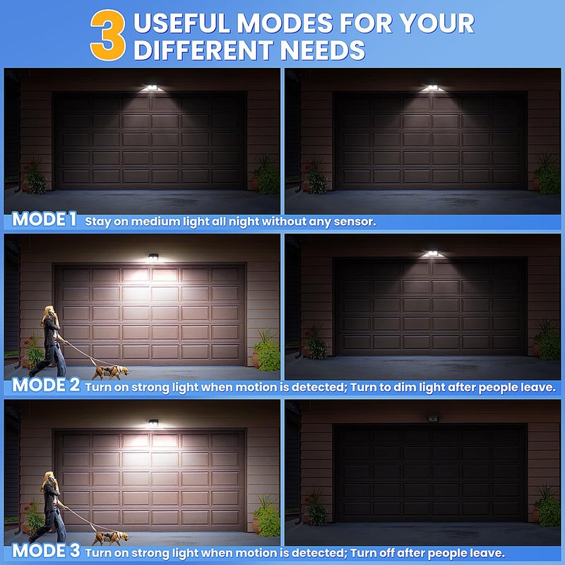 CLAONER [2 Packs] Solar Motion Sensor Outdoor Lights, Super Bright Solar Lights Outdoor Waterproof, 3 Lighting Modes Security Wall Light for Outside Walking Dog Fence Backyard Deck Garden Door Step Garage - Image 5